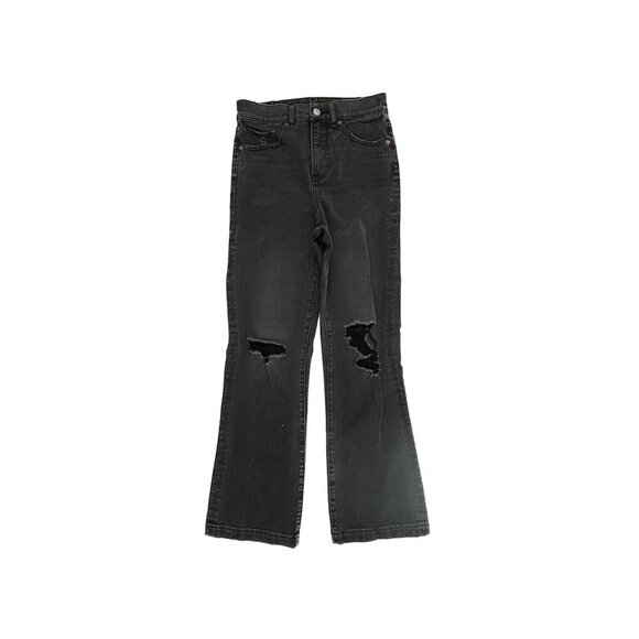 Express 90's Boot High Rise Distressed Women's size 0P Black Denim Jeans - Picture 1 of 4